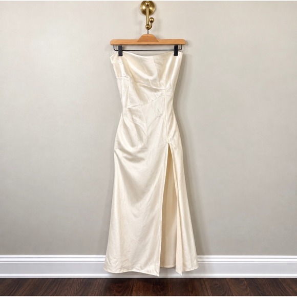 High Beauty Dresses & Skirts - High Beauty Cream Satin Strapless Maxi Dress Slit A1209SET Small